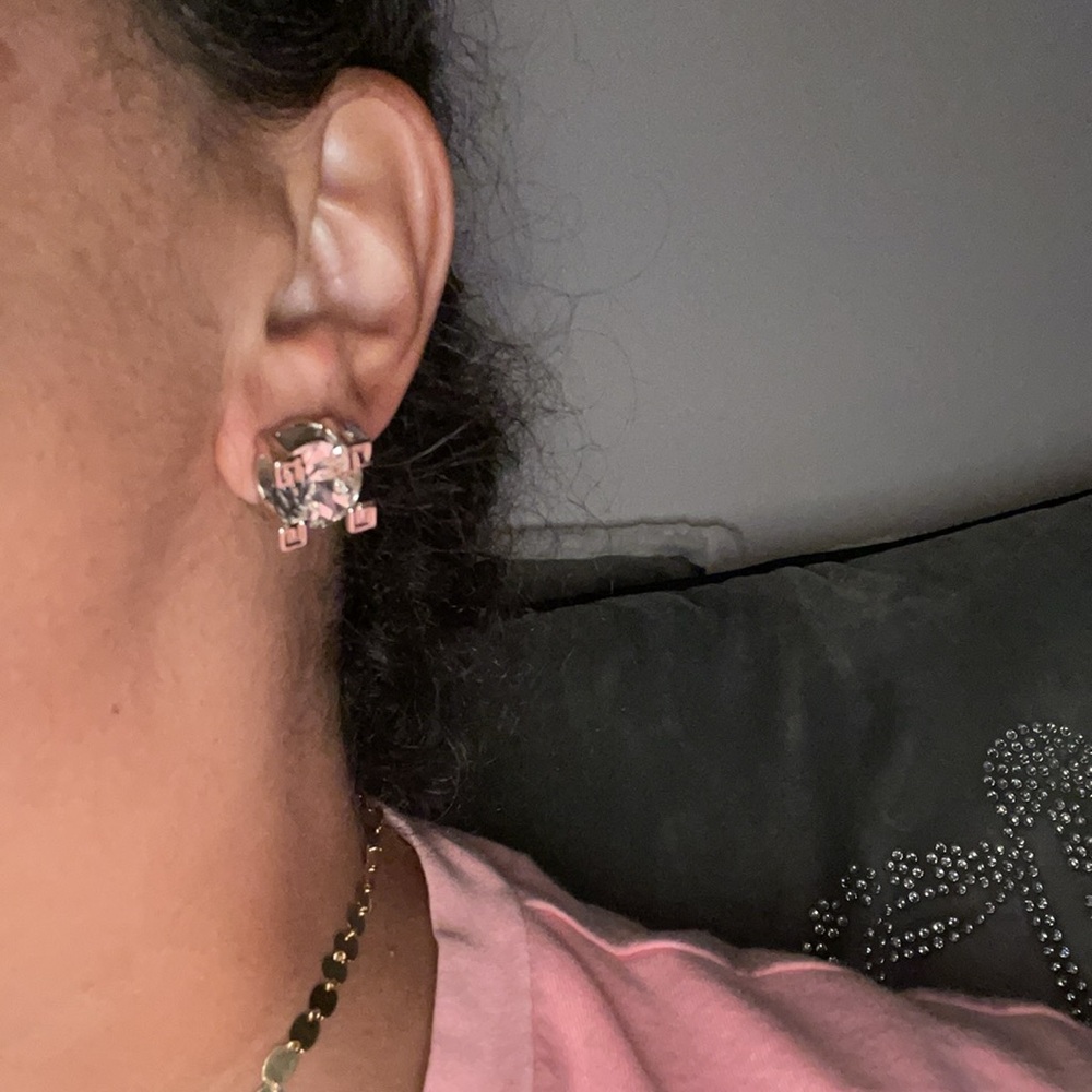 Givenchy Silver Stud Earrings with Clear Crystals - Picture 5 of 9
